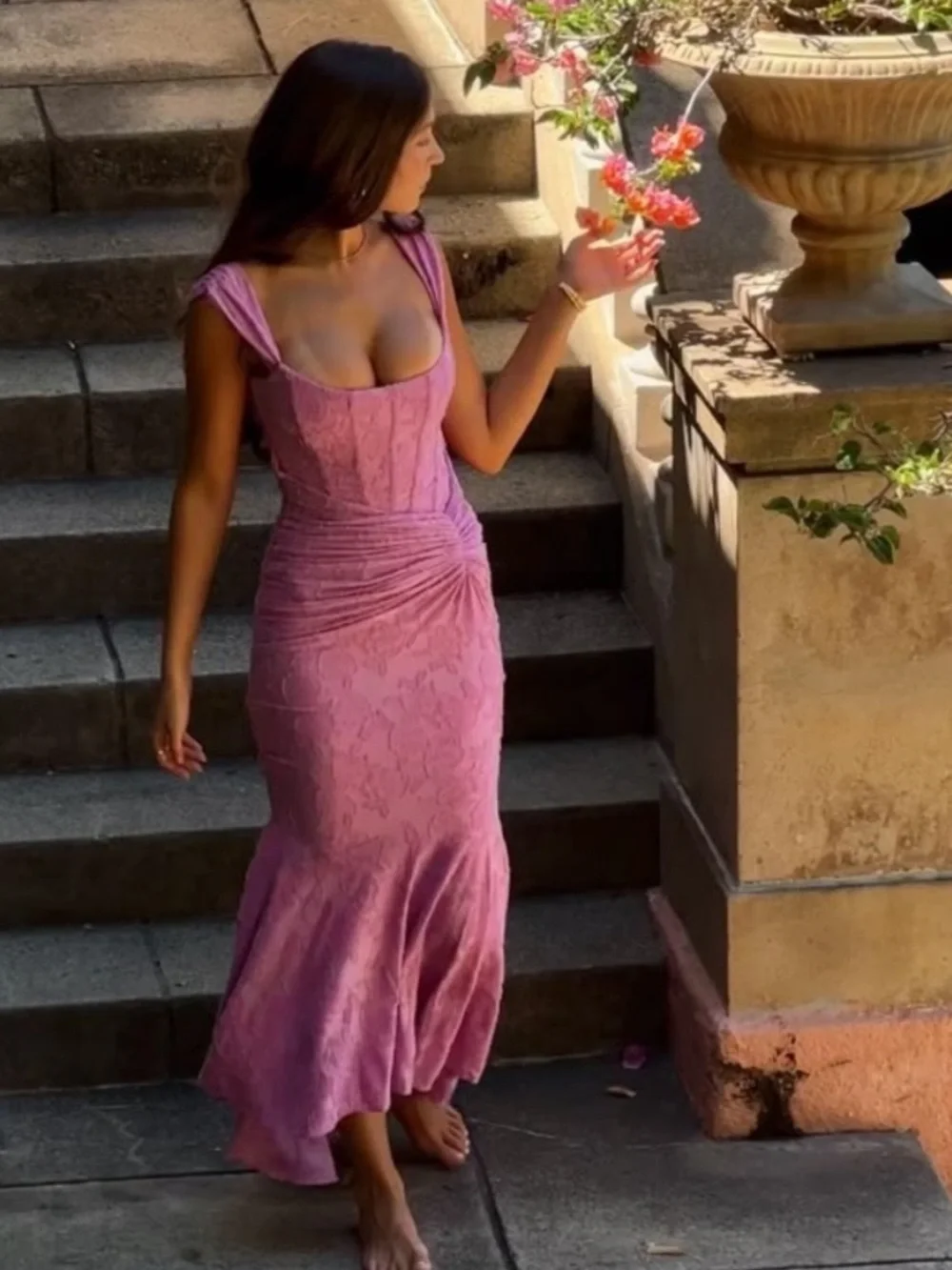 House of CB Cesca Gown Maxi Dress Rose Pink Lilac Corset Extra Small - Picture 3 of 11